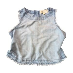 Cloth & Stone Denim Tank Top Women Size S Blue Frayed Hem Festival Boho Anthro